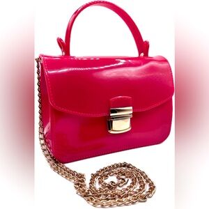 Cute Fuchsia Pink Crossbody/Handbag Jelly Bag-Gold Hardware-Good Preowned Cond